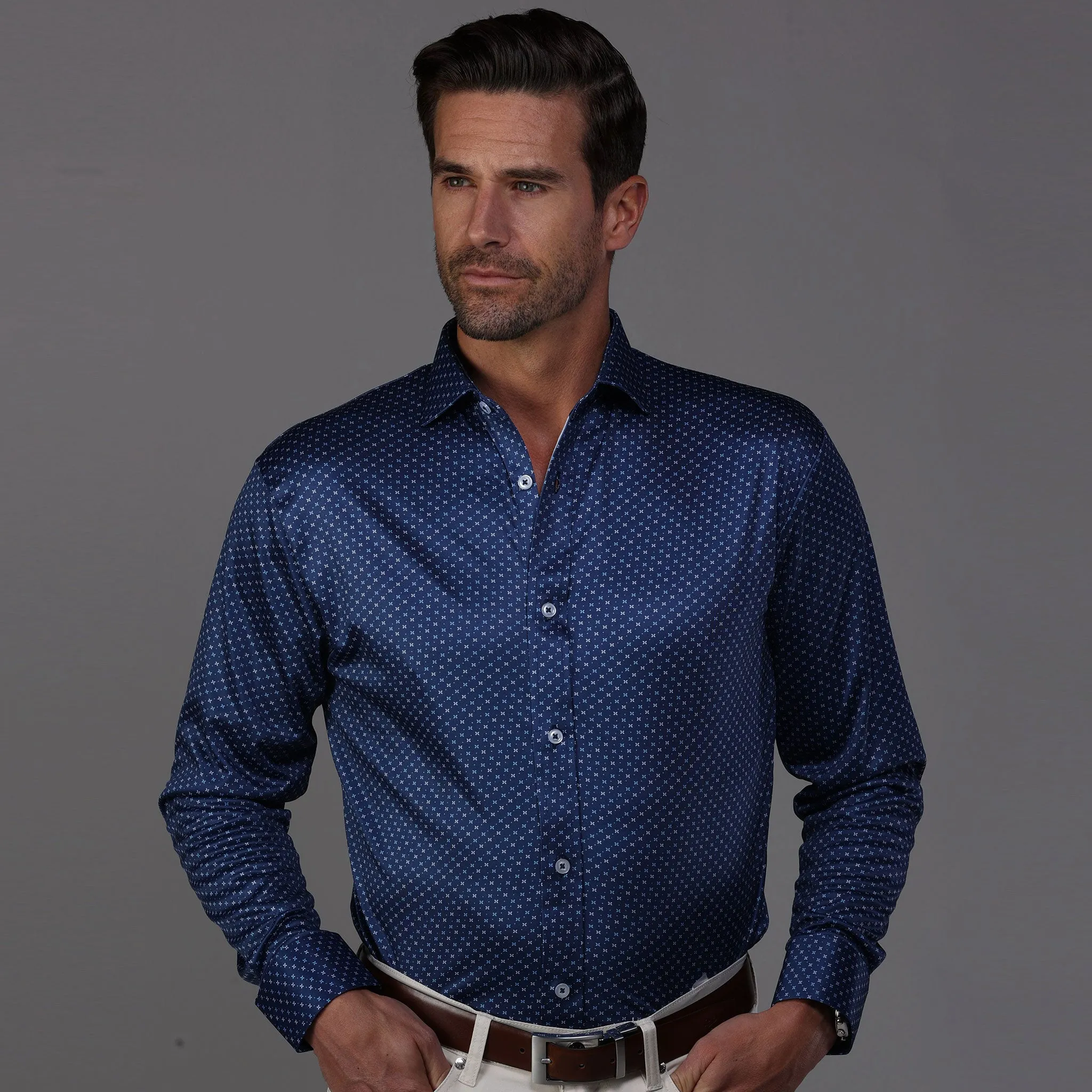 Quattro Flex Dress Shirt with Semi-Spread Collar Polo Los Cabos Blue Star