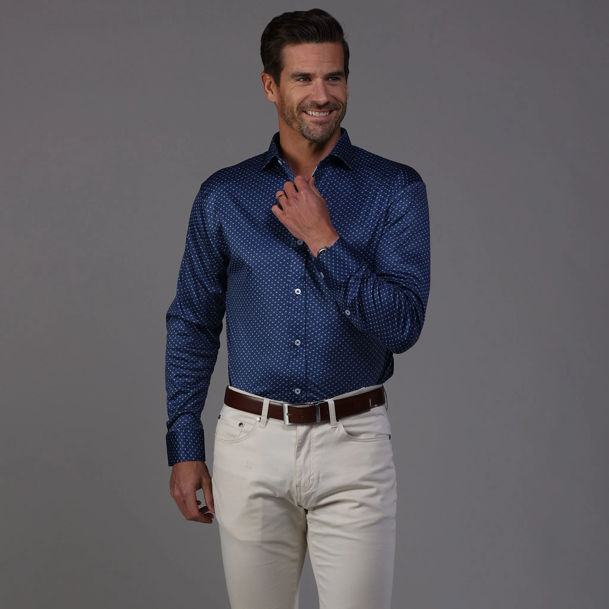 Quattro Flex Dress Shirt with Semi-Spread Collar Polo Los Cabos Blue Star