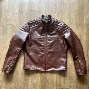 Quilted shoulder cafe racer leather jacket