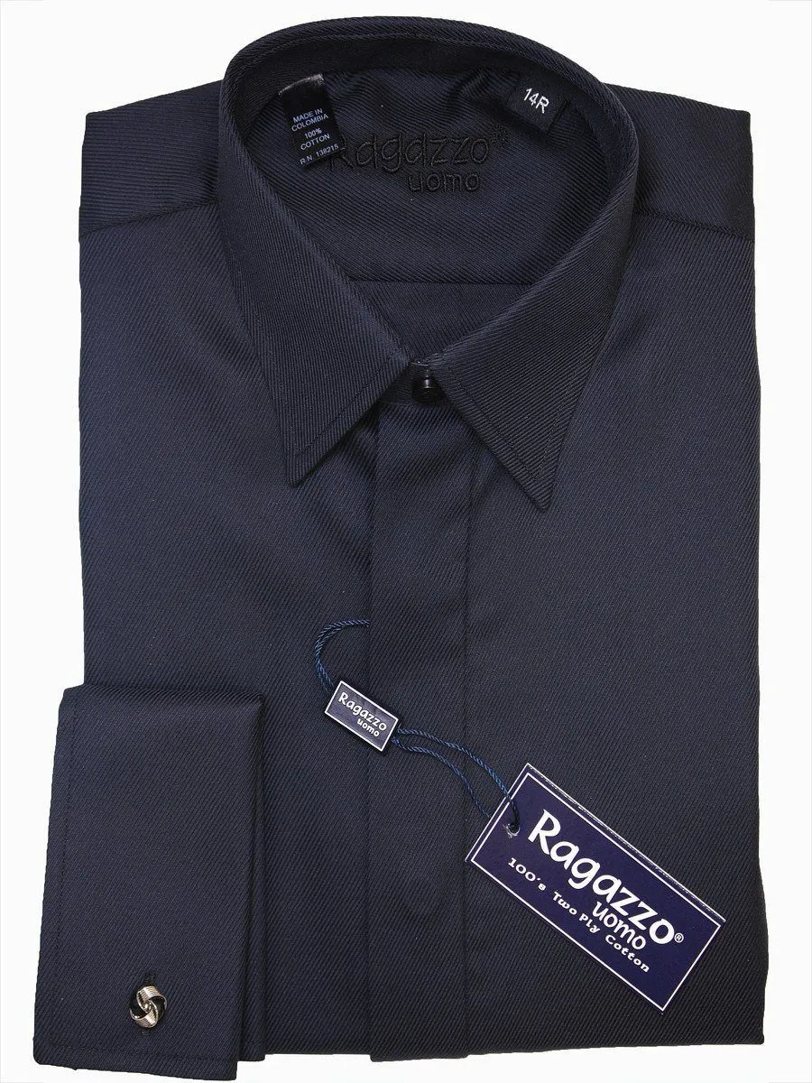 Ragazzo 15940 Black Boy's French Cuff Dress Shirt - Diagonal Tonal Weave - 100% Cotton - Hidden Placket