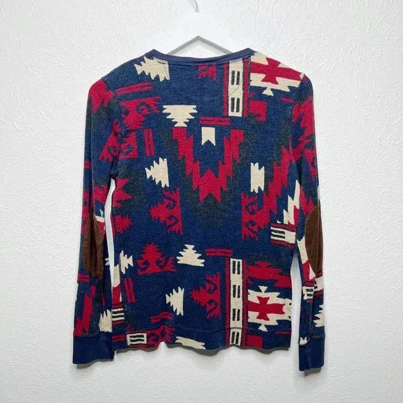 Ralph Lauren  Navy Red Aztec Long Sleeve Henley