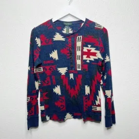 Ralph Lauren  Navy Red Aztec Long Sleeve Henley