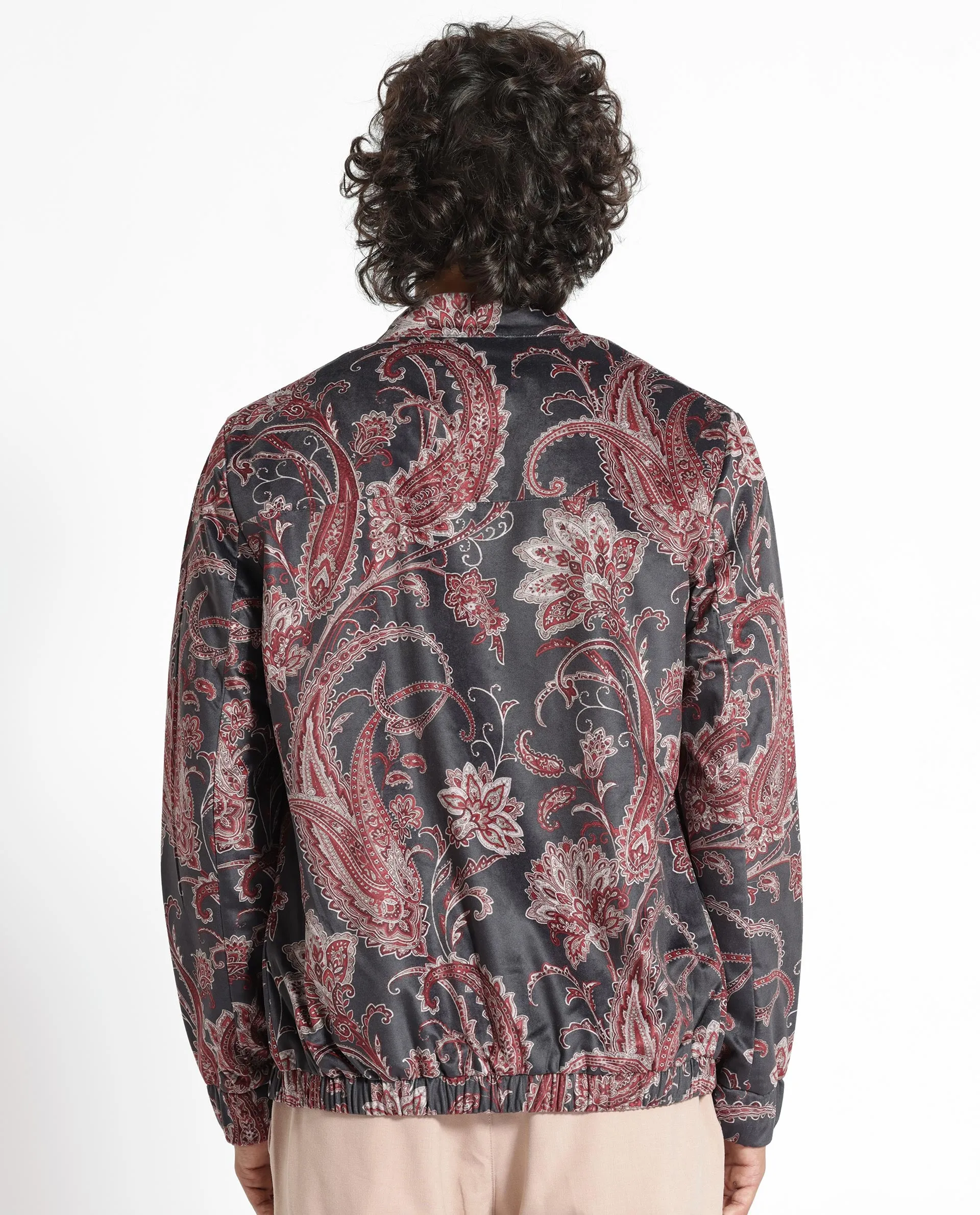 Rare Rabbit Men's Dalia Black Paisley Printed Velvet Smart Jacket