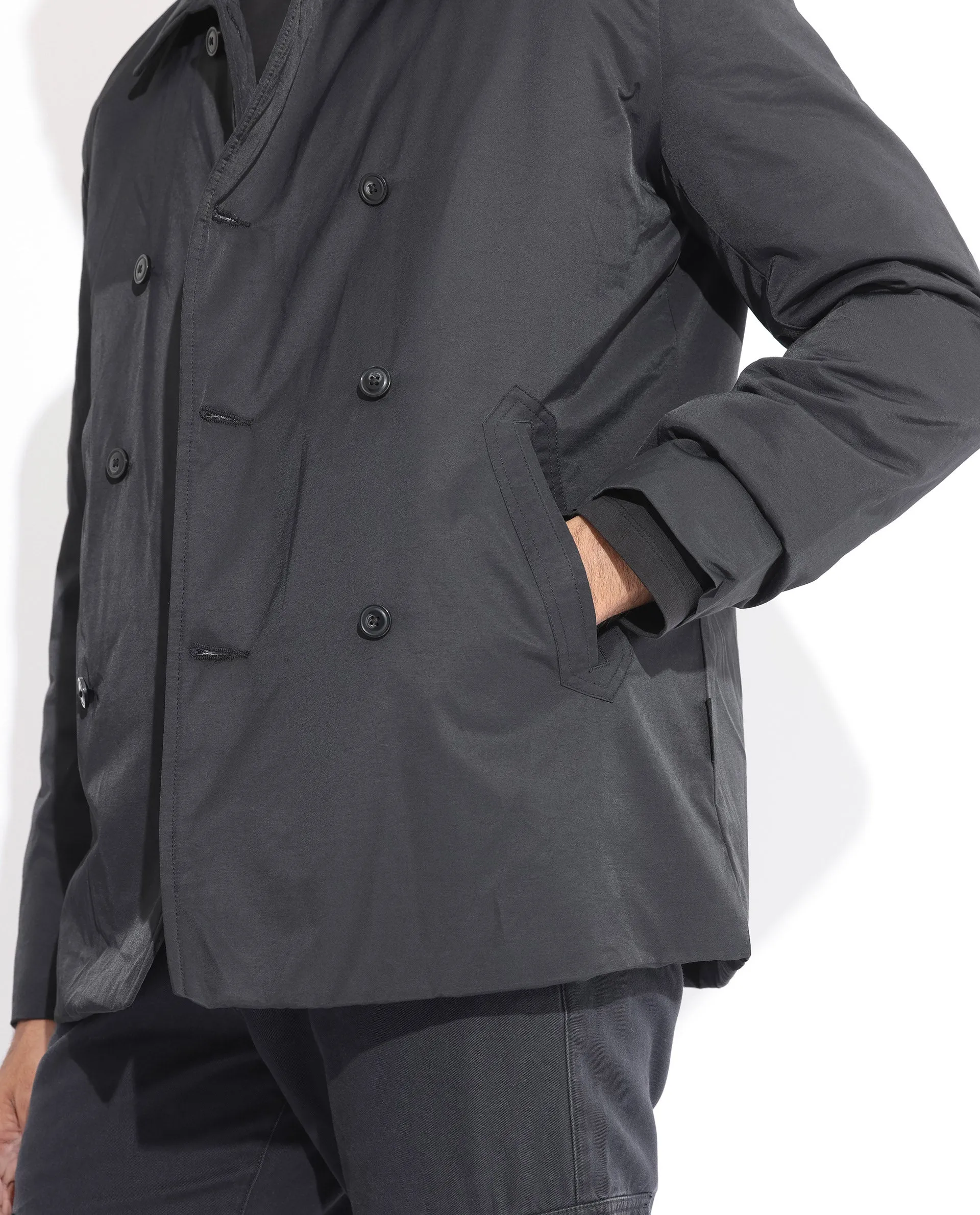 Rare Rabbit Men's Merjon Black Broad Collar Overlap Jacket