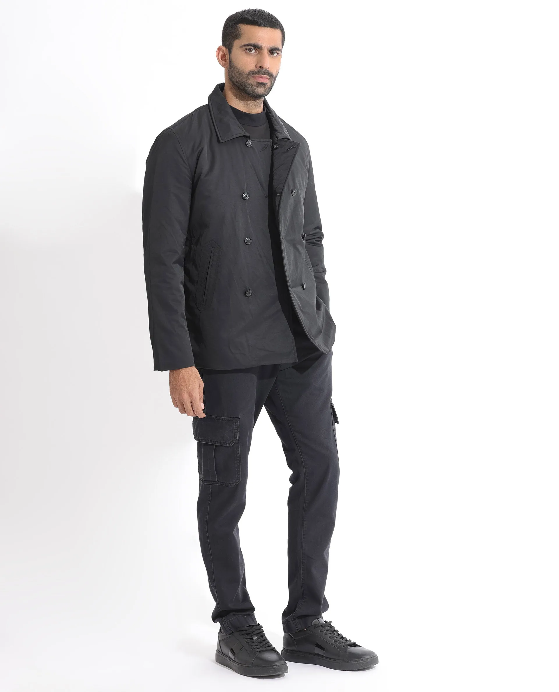 Rare Rabbit Men's Merjon Black Broad Collar Overlap Jacket