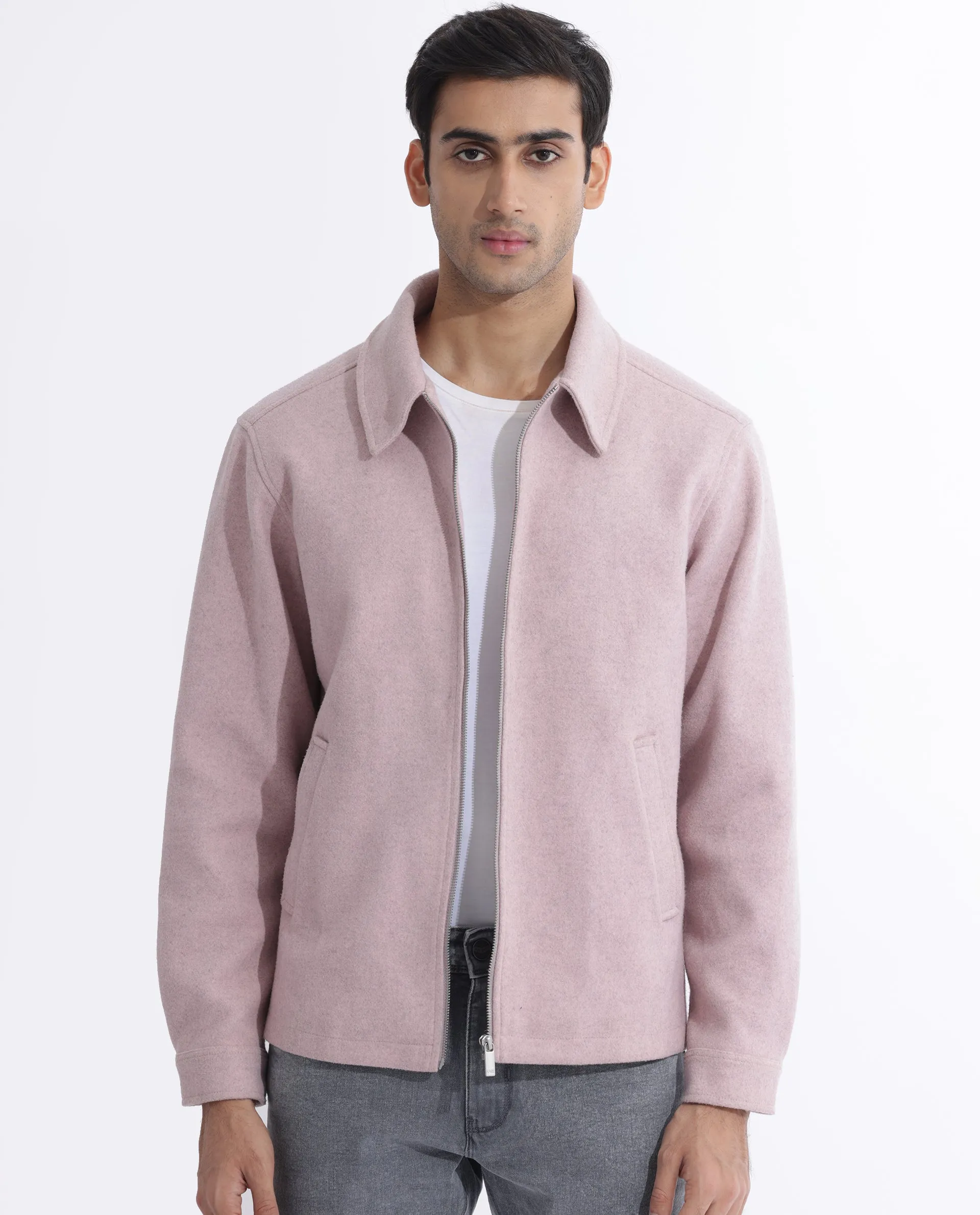 Rare Rabbit Men's Tweeder Pastel Purple Textured Broad Collar Jacket