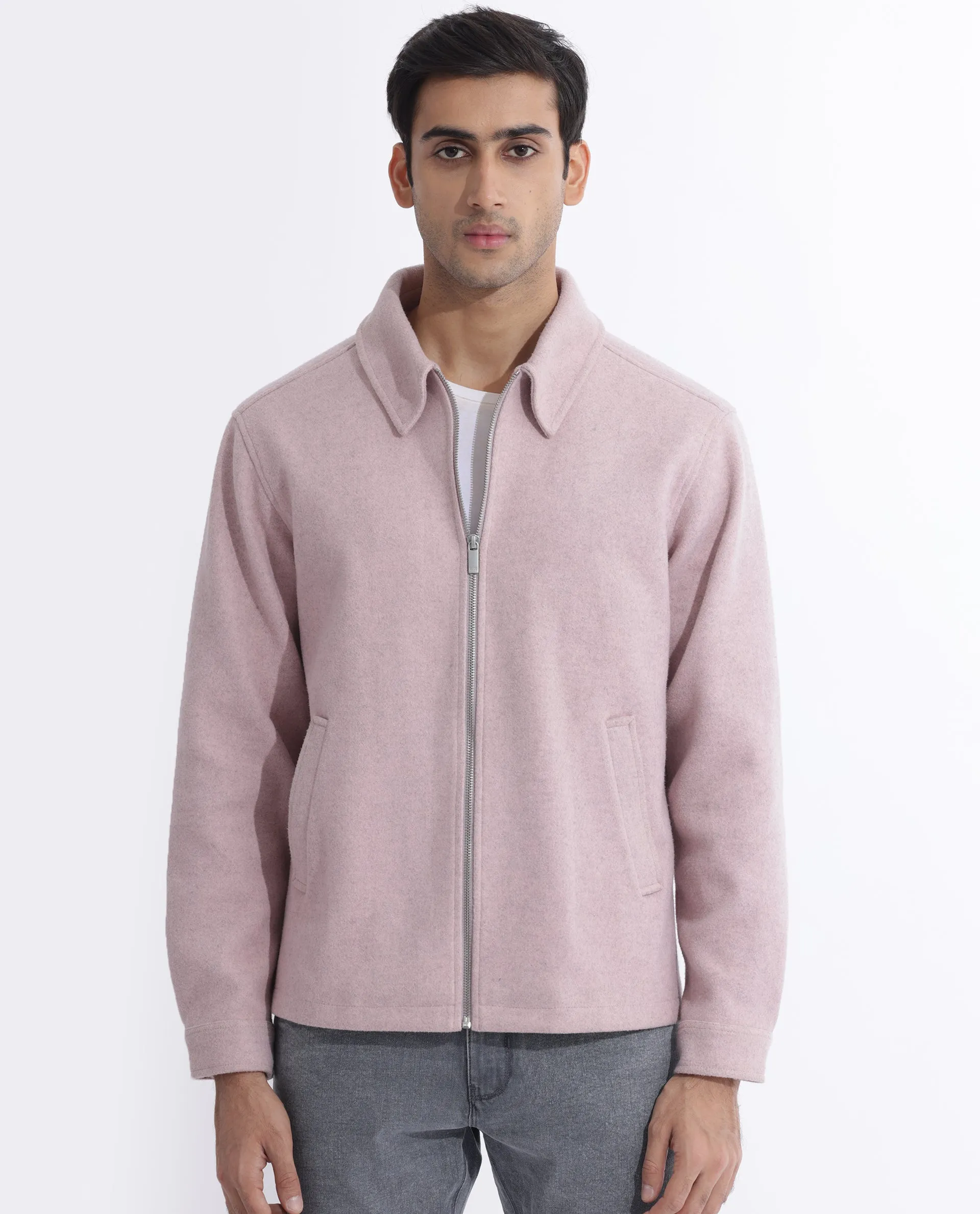 Rare Rabbit Men's Tweeder Pastel Purple Textured Broad Collar Jacket