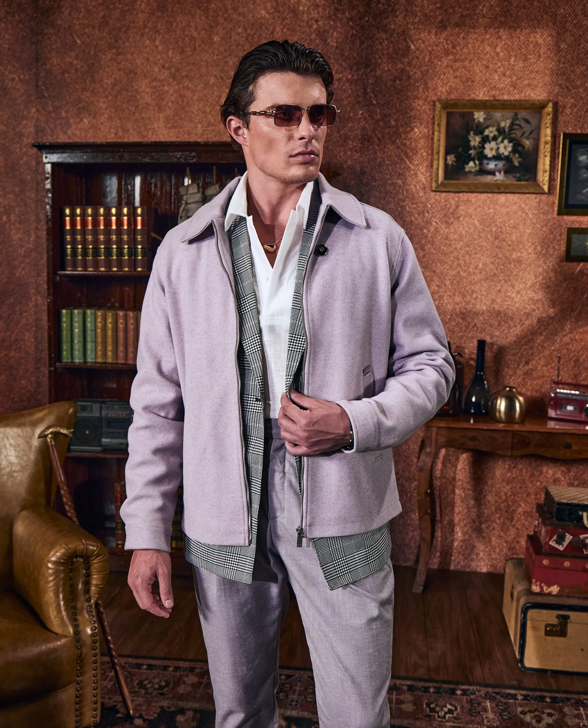 Rare Rabbit Men's Tweeder Pastel Purple Textured Broad Collar Jacket