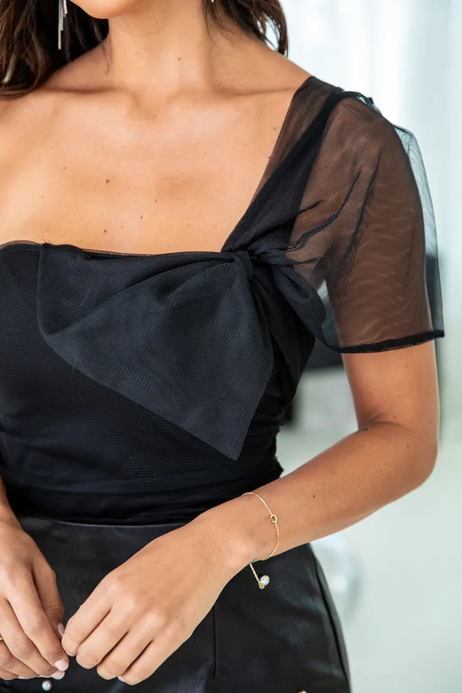 Ready For It One Shoulder Black Bow Detail Bodysuit FINAL SALE