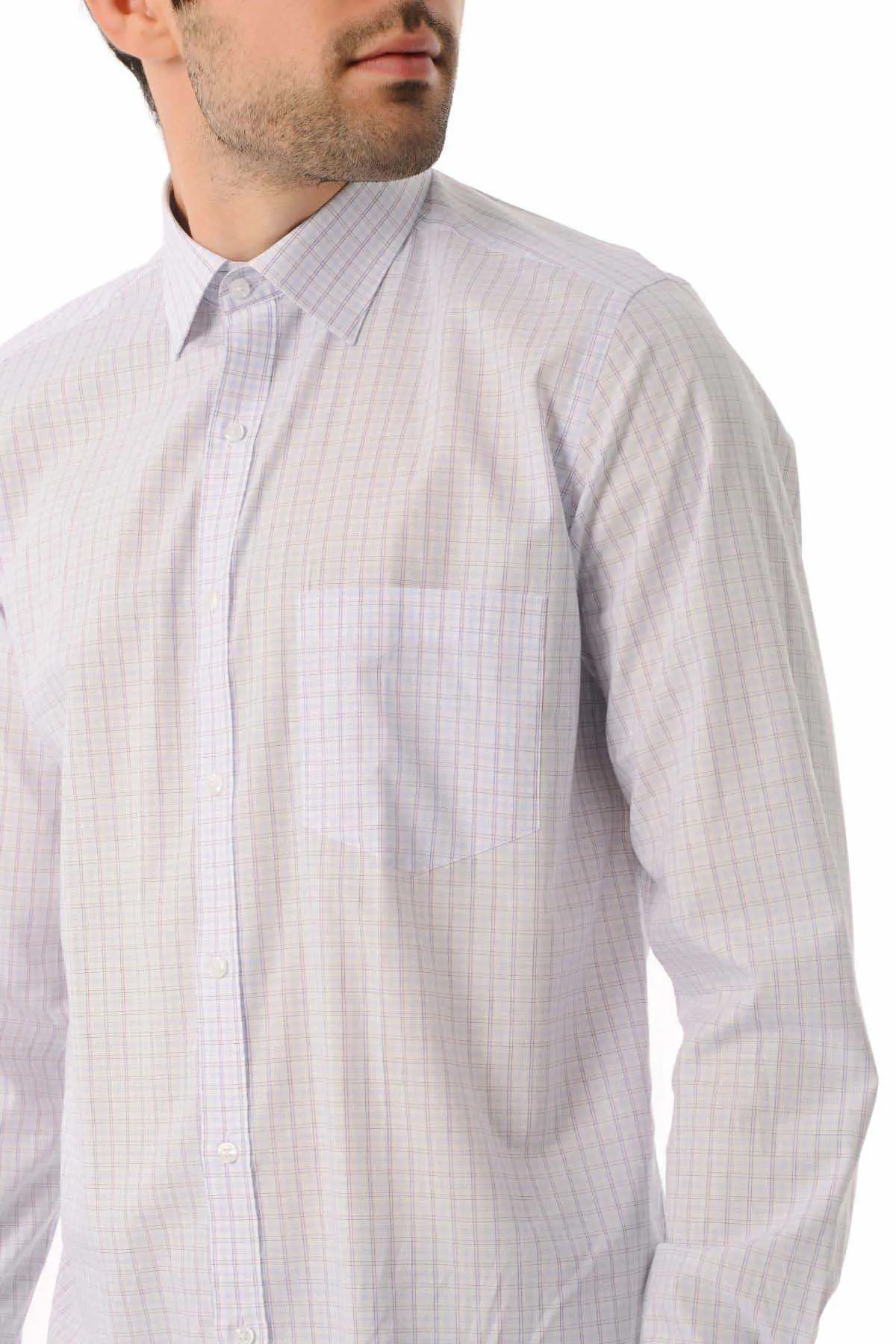 Regular Fit Long Sleeve Checked Cotton Dress Shirt, Purple K.