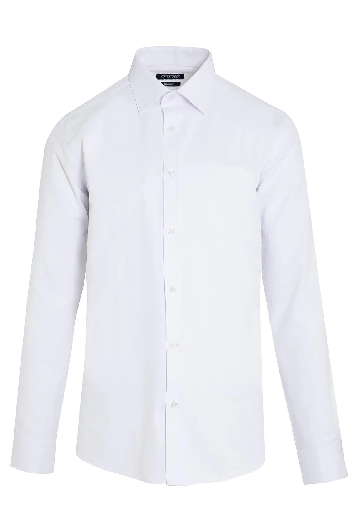 Regular Fit Long Sleeve Cotton Blend White Dress Shirt