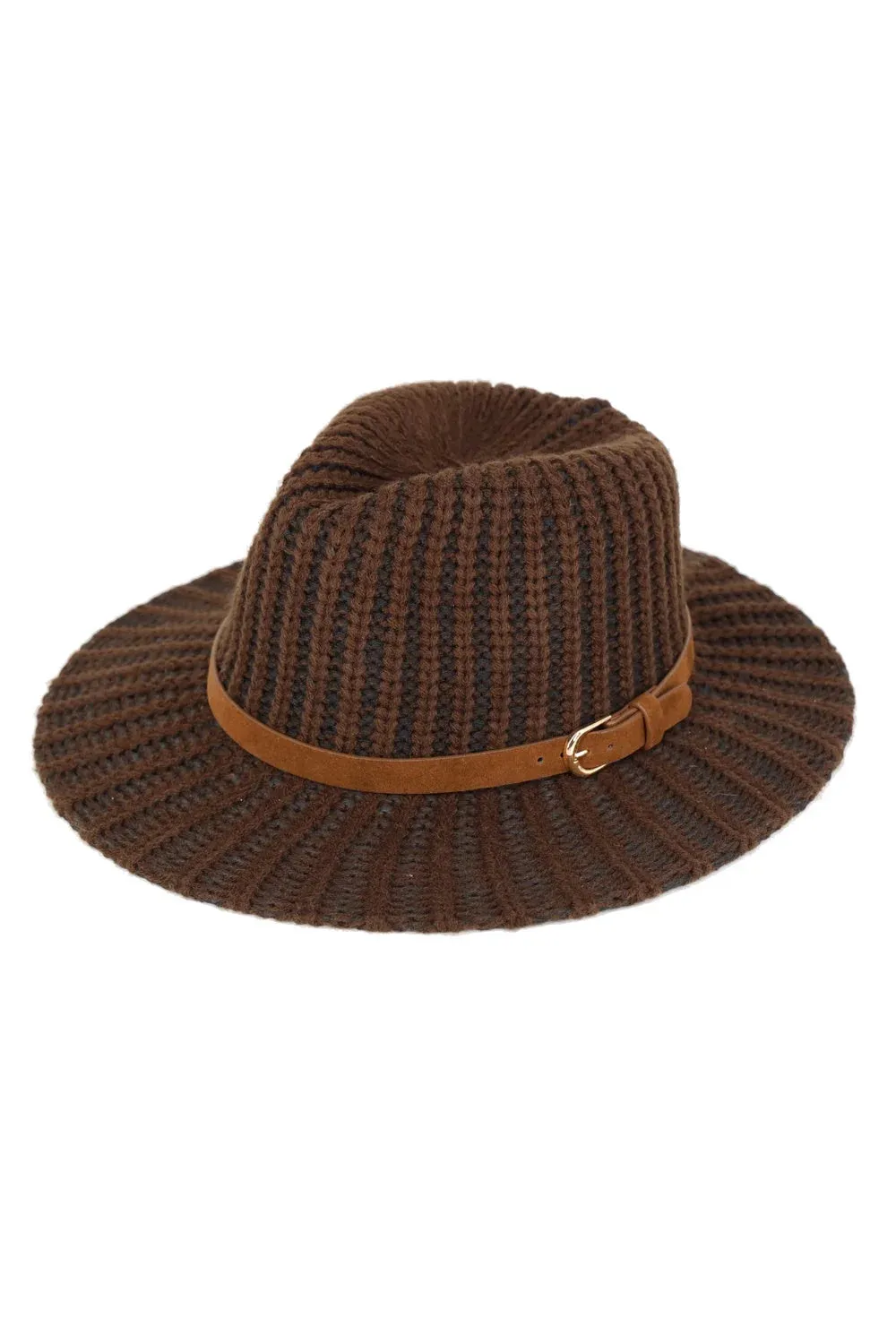 RIBBED KNIT BELT STRAP PANAMA HAT