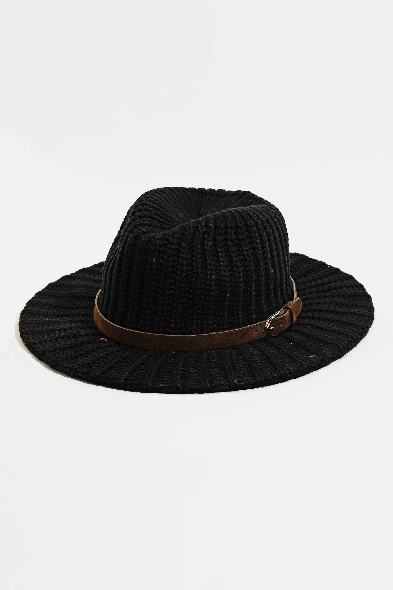 RIBBED KNIT BELT STRAP PANAMA HAT