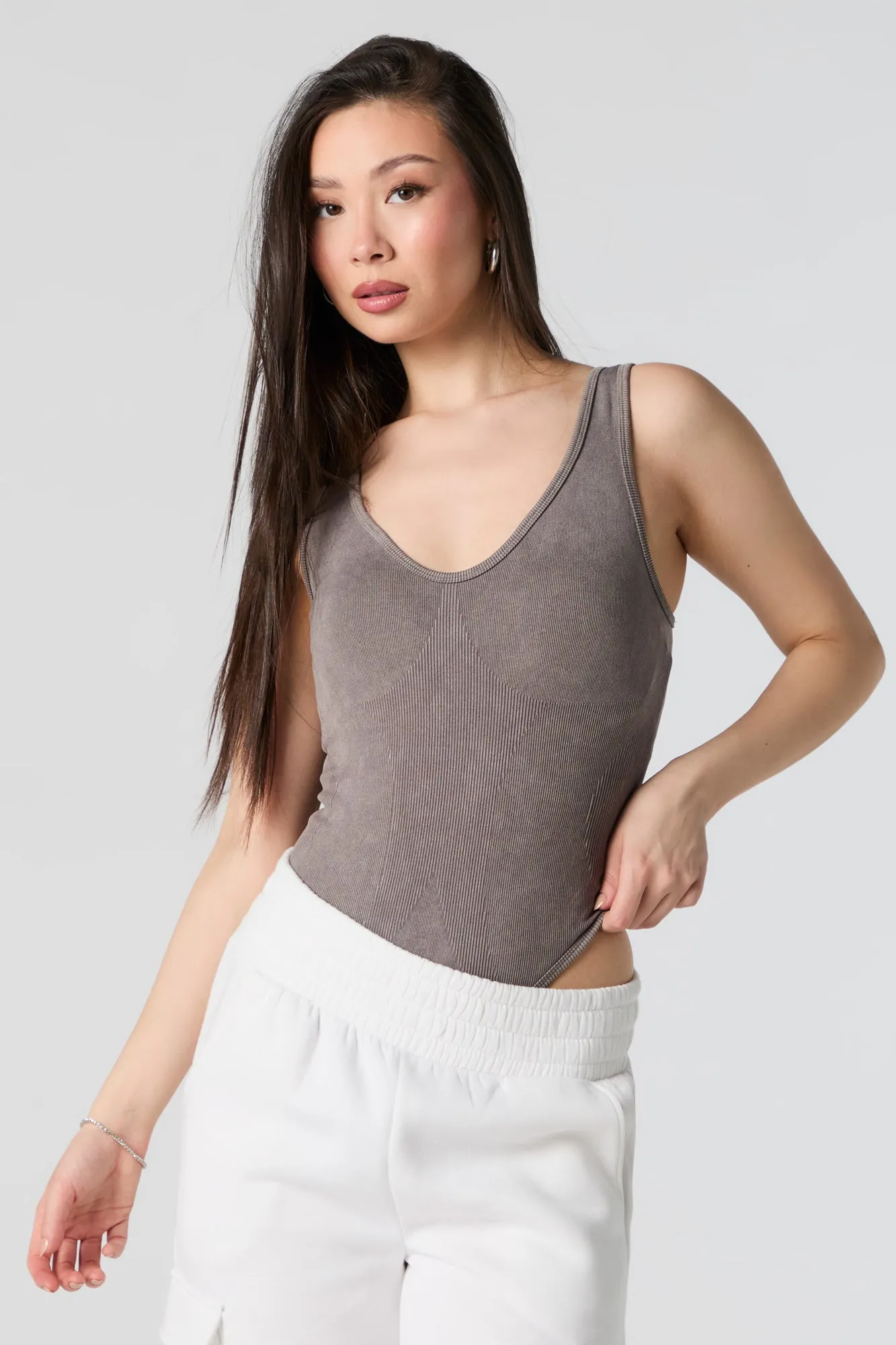 Ribbed Scoop Neck Tank Bodysuit