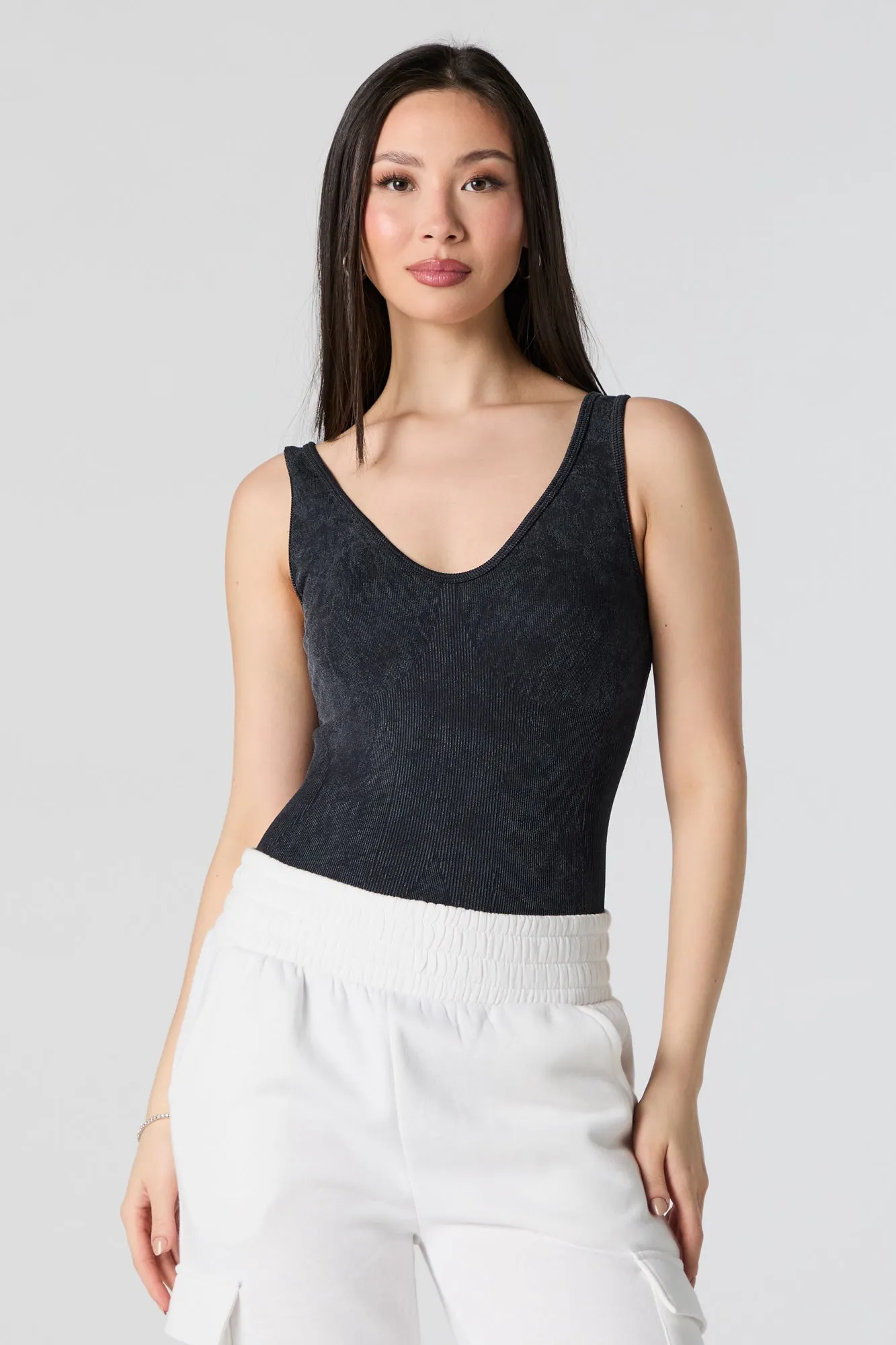 Ribbed Scoop Neck Tank Bodysuit