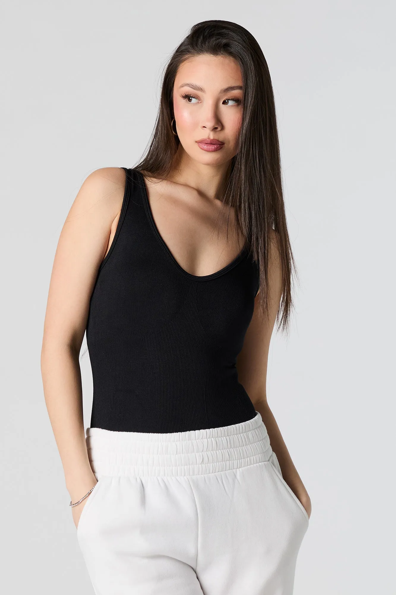 Ribbed Scoop Neck Tank Bodysuit