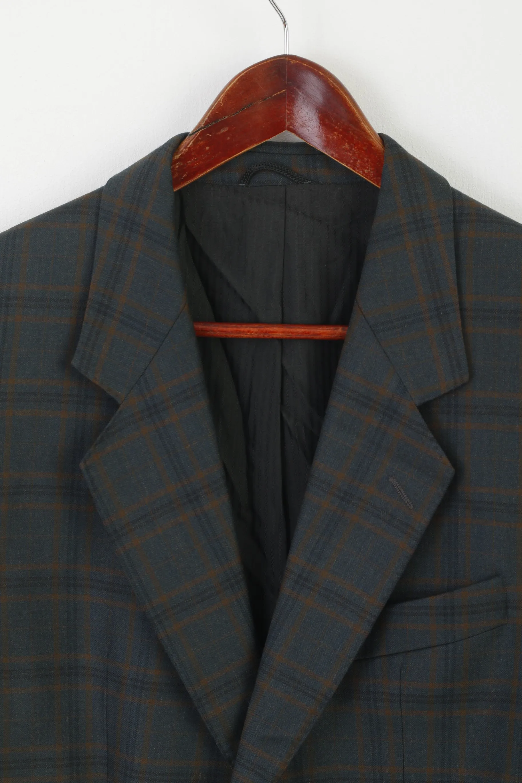 Ritex Men 40 Blazer Green Tartan Vintage Wool Carlin Cannes Gold Buttoned Jacket