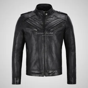 ROLF Mens Biker Style Leather Jacket Soft Lamb Napa Leather