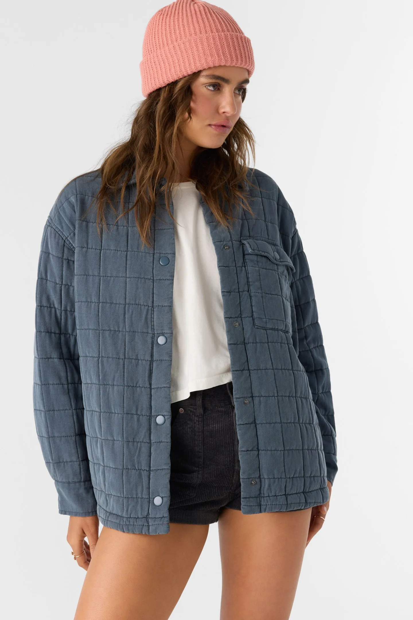 RYA QUILTED OVERSIZED FIT SNAP FRONT JACKET