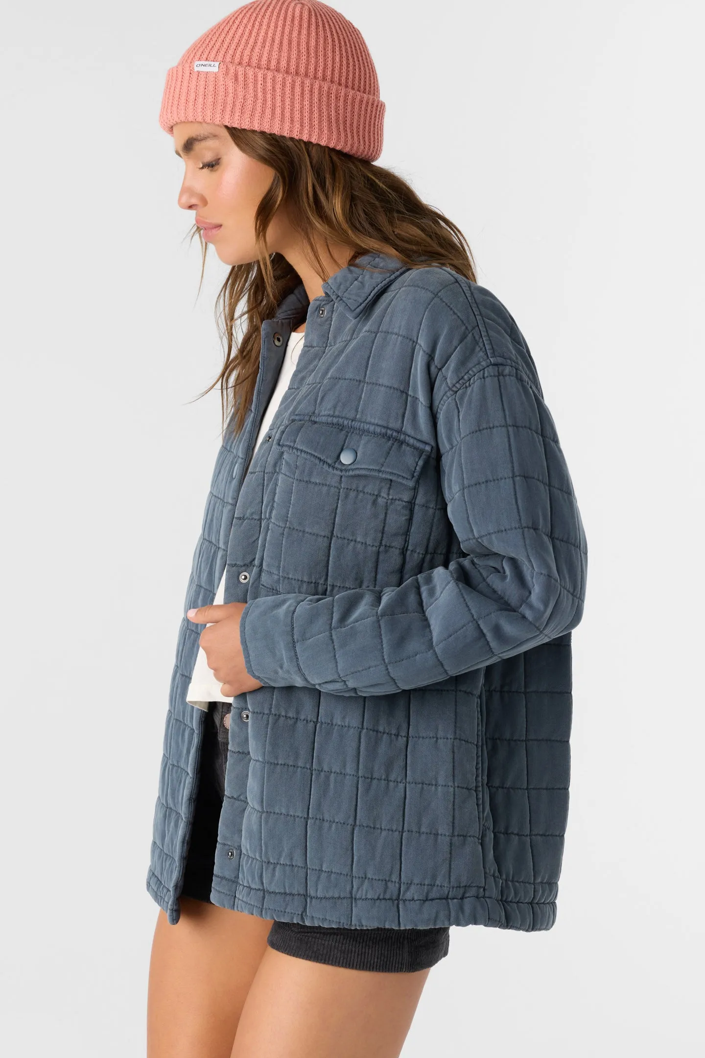 RYA QUILTED OVERSIZED FIT SNAP FRONT JACKET