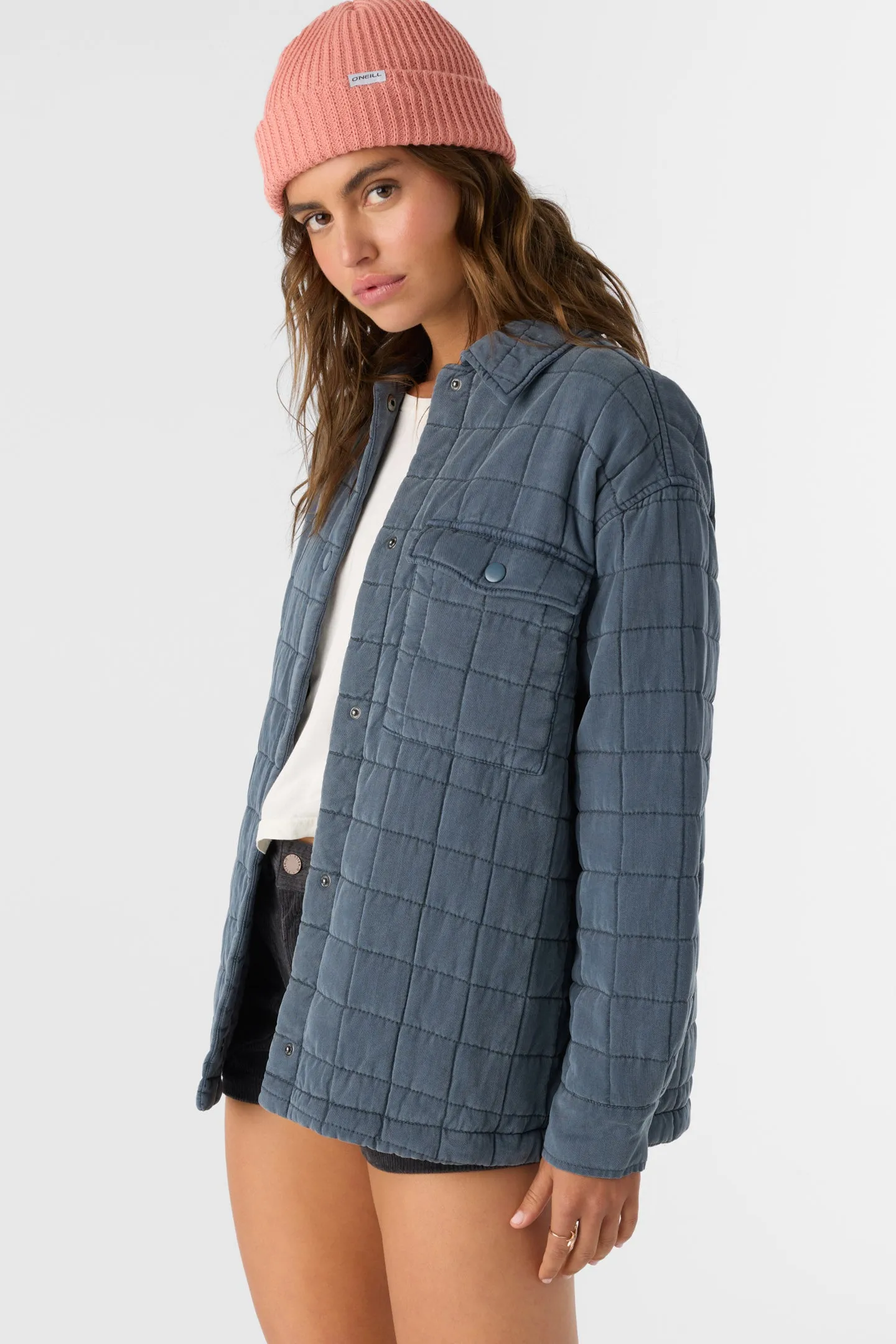 RYA QUILTED OVERSIZED FIT SNAP FRONT JACKET