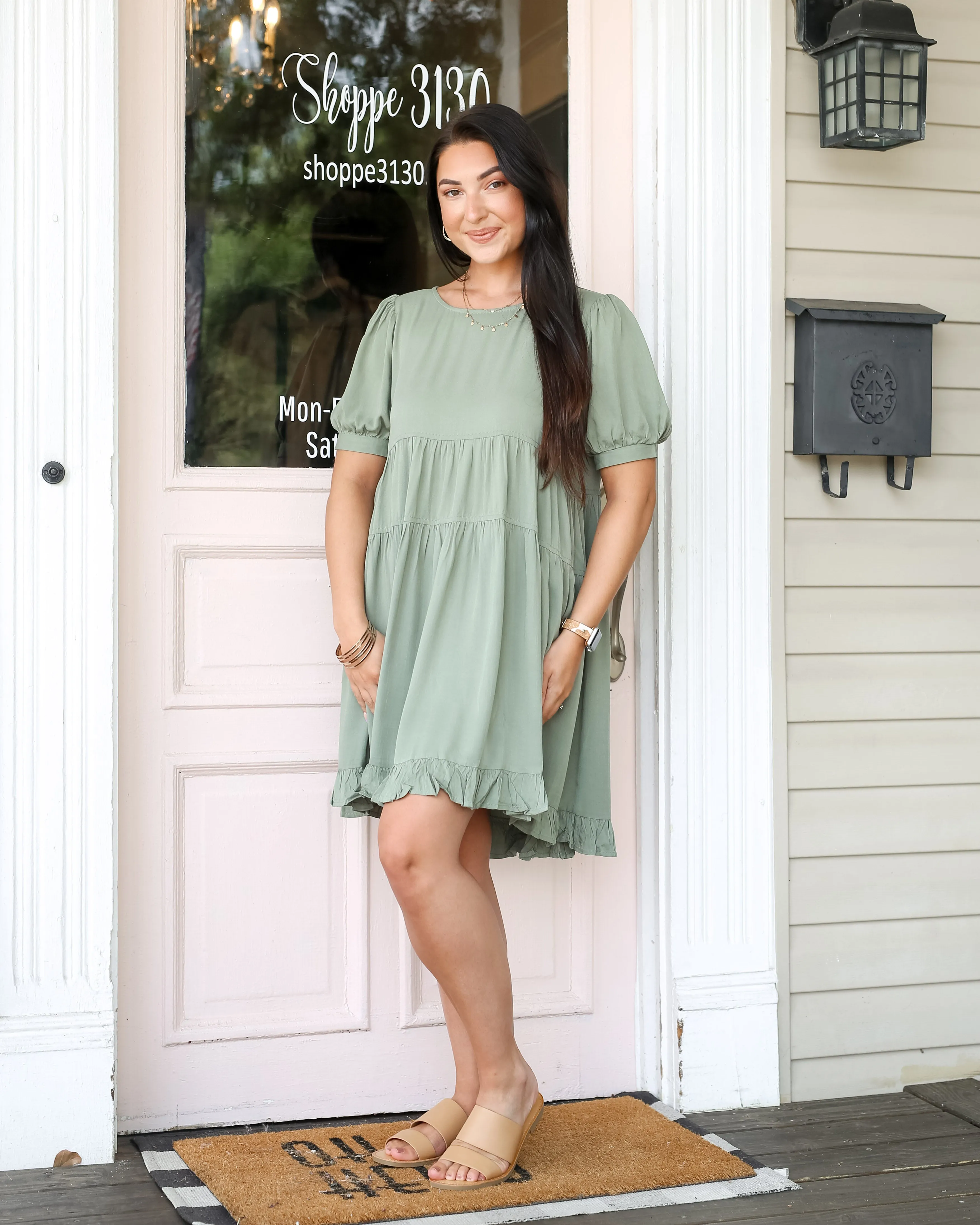 Sage Babydoll Dress w Ruffle Hem