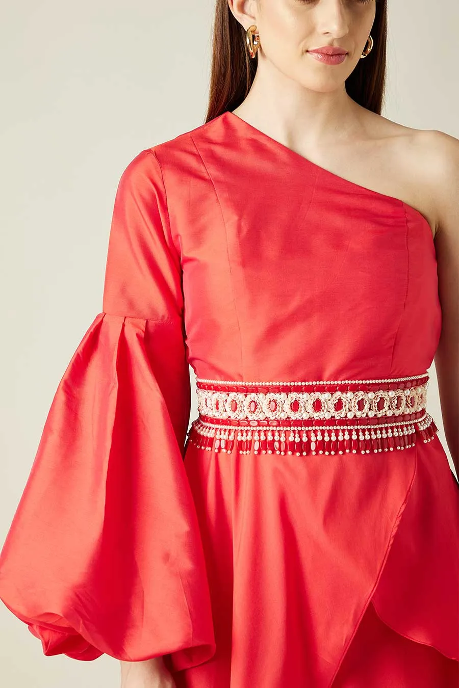 Scarlet Red One-Shoulder Co-Ord Set