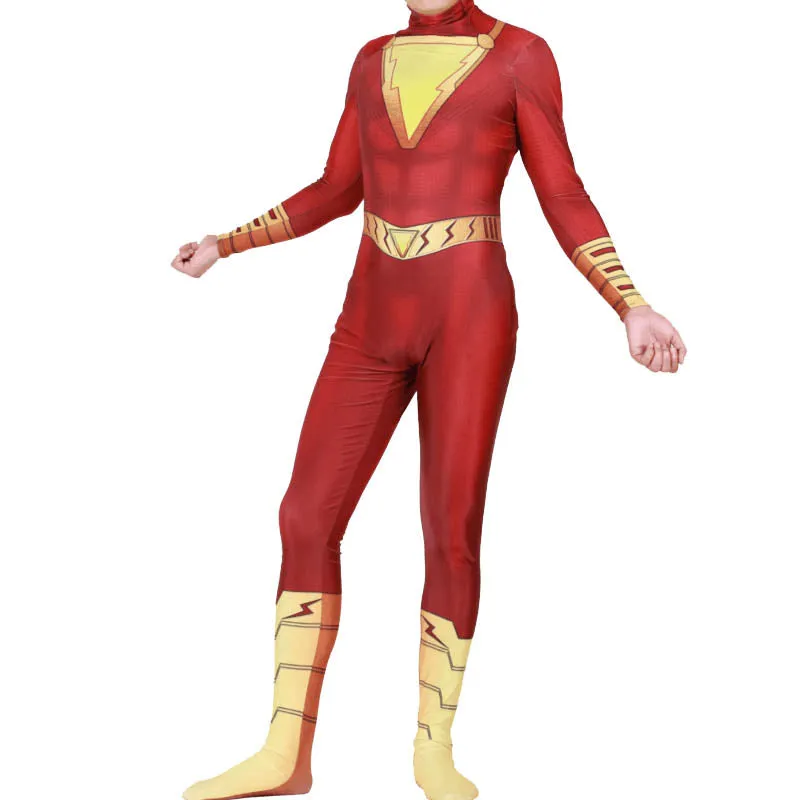 Shazam Billy Batson Captain Cloak Jumpsuit Cosplay Costume