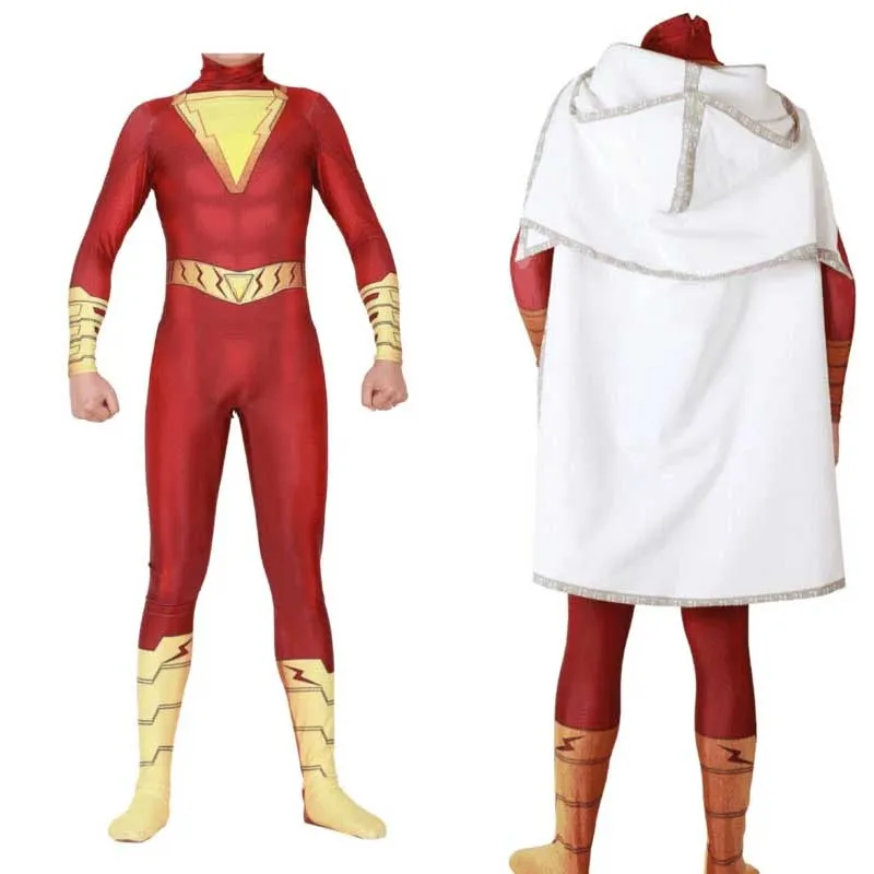 Shazam Billy Batson Captain Cloak Jumpsuit Cosplay Costume