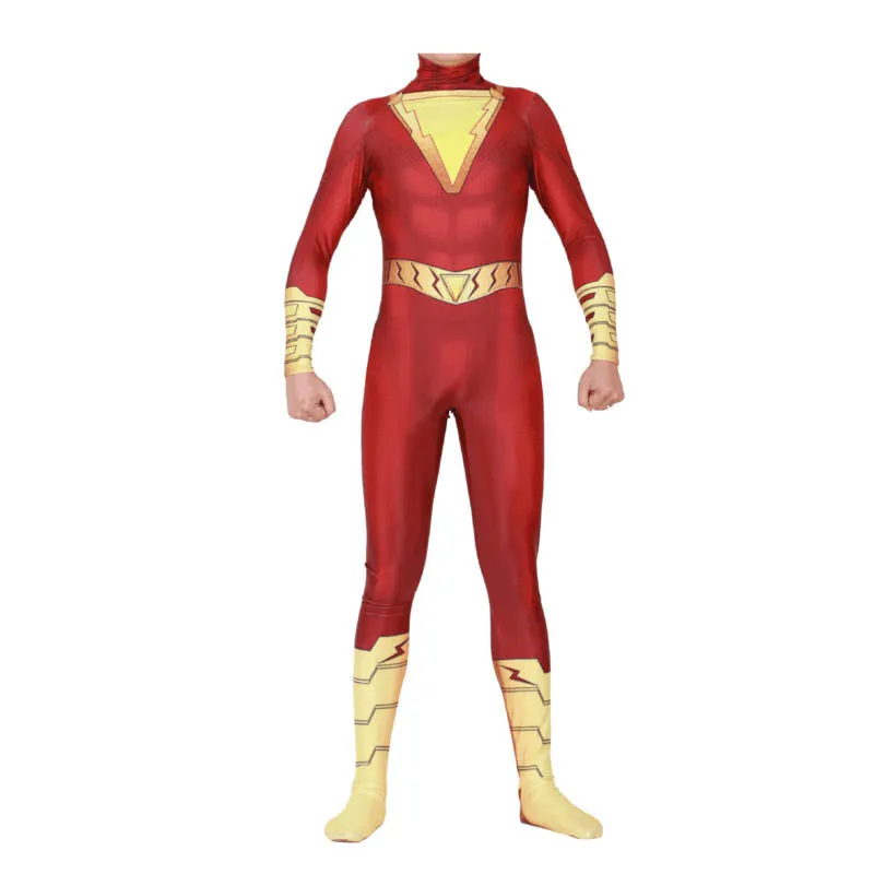 Shazam Billy Batson Captain Cloak Jumpsuit Cosplay Costume