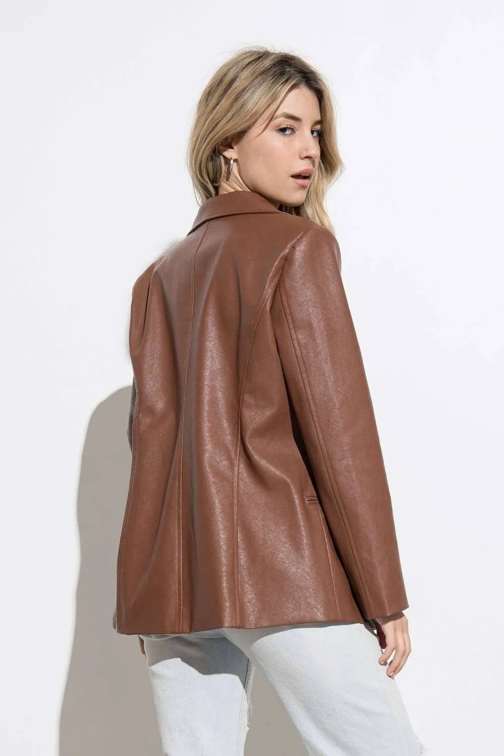 She's in Charge Brown Leather Blazer