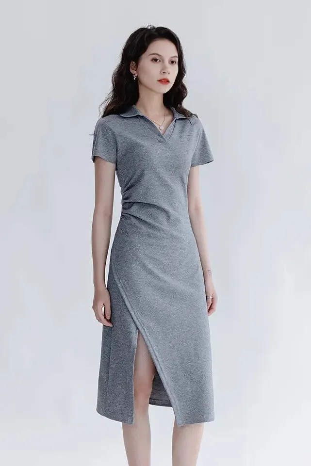 Side Slit Polo Shirt Dress