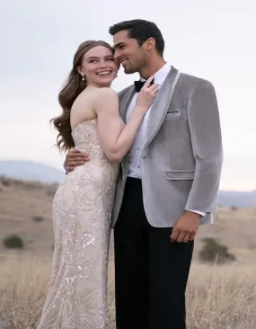 Silver Gray Velvet Tuxedo Dinner Jacket With Trim - Wedding Tuxedo Blazer