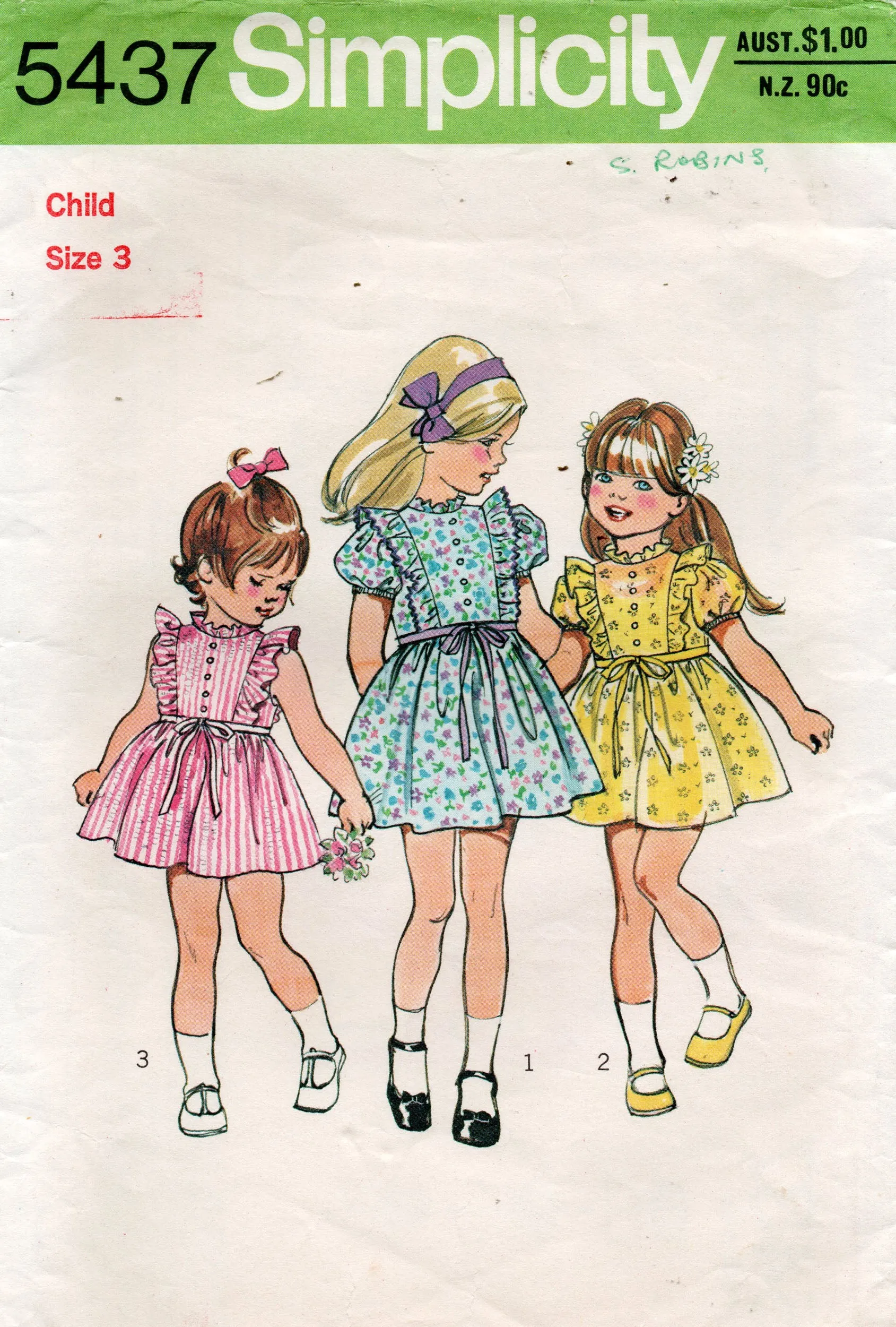 Simplicity 5437 Toddler Girls Full Skirt Party Dress 1970s Vintage Sewing Pattern Size 3