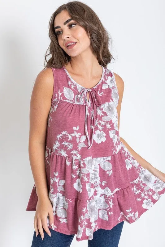 Sleeveless Floral Tiered Tunic