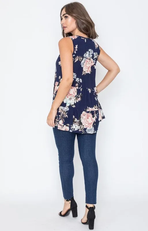 Sleeveless Floral Tiered Tunic