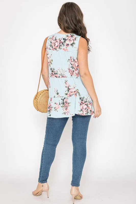 Sleeveless Floral Tiered Tunic