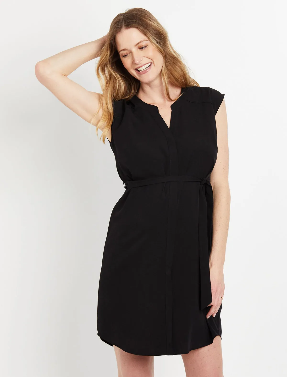 Sleeveless Maternity Shirt Dress in Black