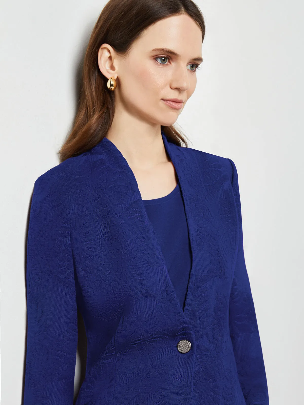 Tailored Fit One-Button Jacquard Knit Jacket