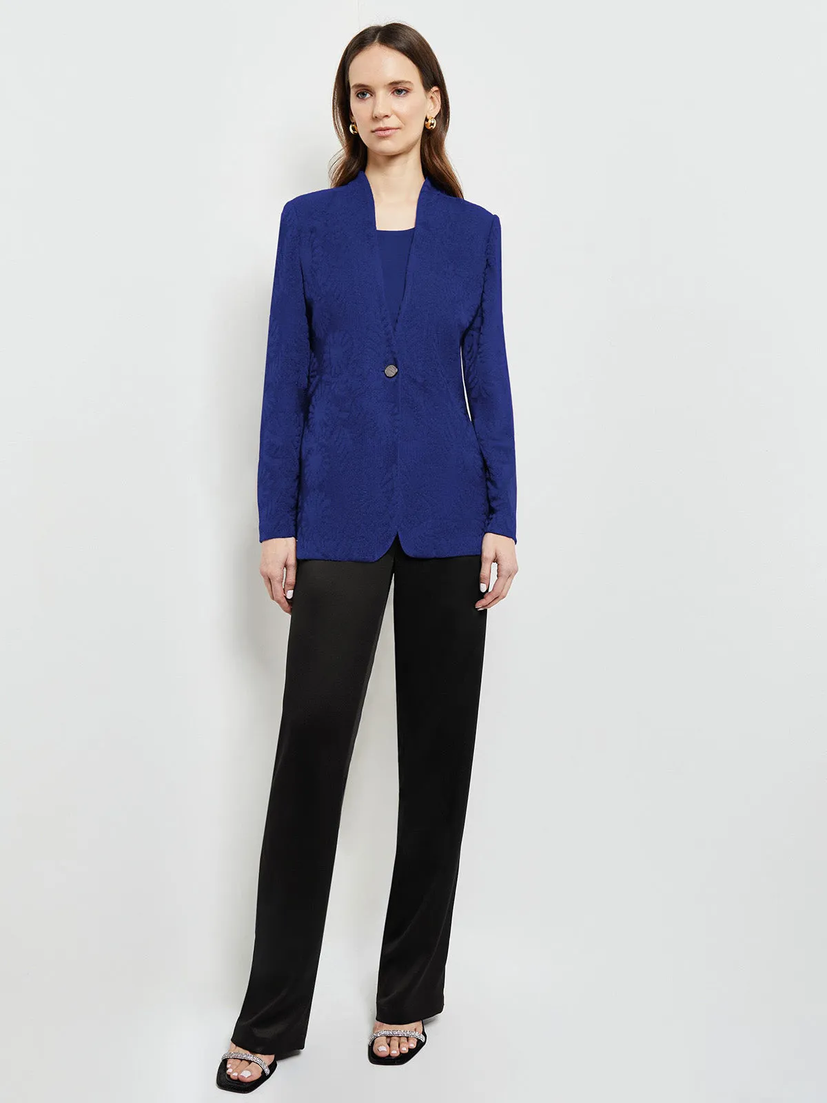 Tailored Fit One-Button Jacquard Knit Jacket