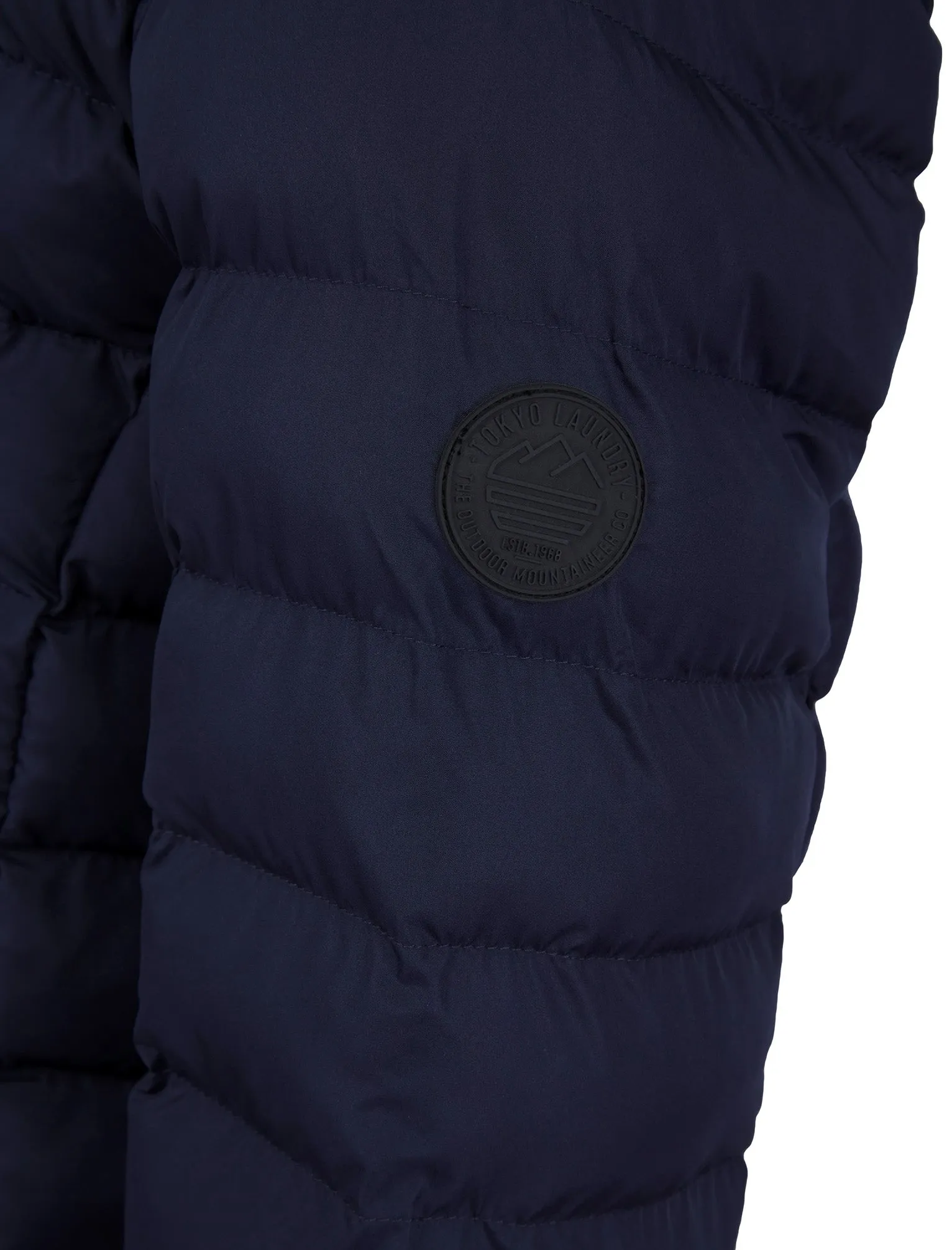 Tayten Quilted Puffer Jacket with Hood in Sky Captain Navy - Tokyo Laundry