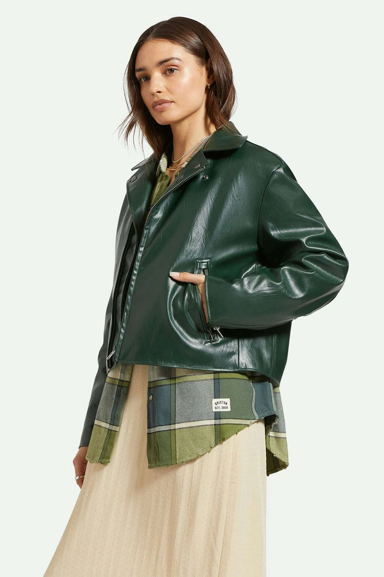 The Moto Vegan Leather Jacket - Pine Needle