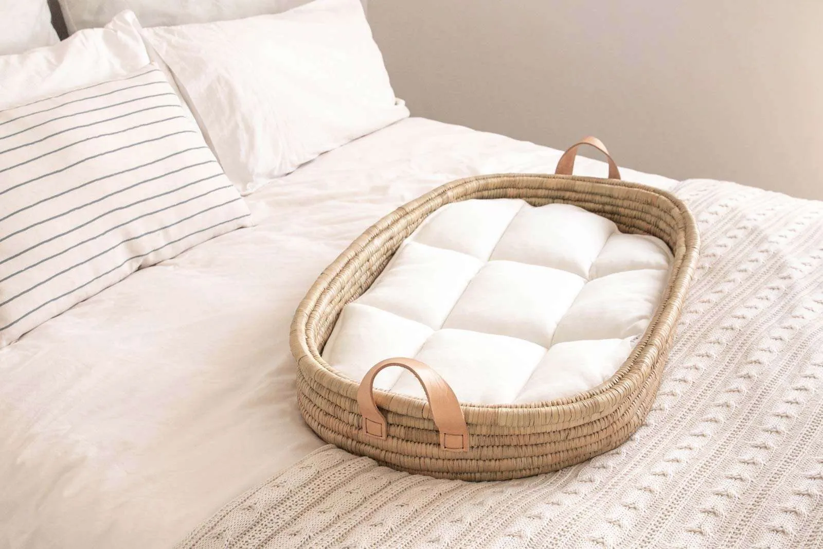 Timeless Baby Changing basket - with leather handles and cotton changing padding