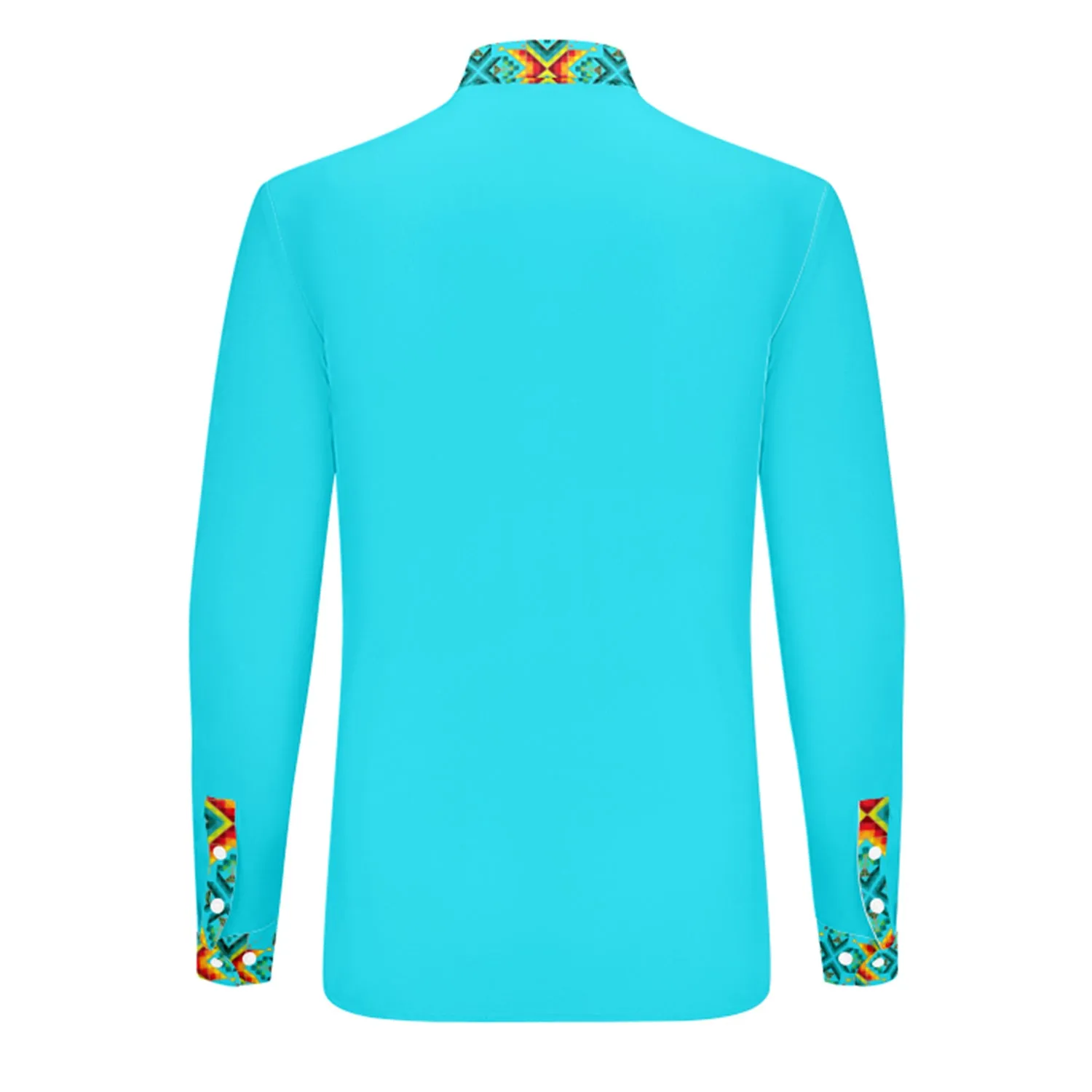 Turquoise Blanket Strip Men's Long Sleeve Dress Shirt