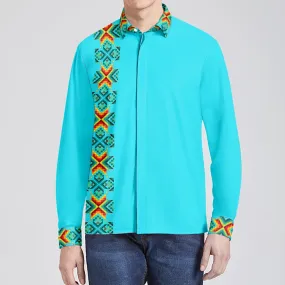 Turquoise Blanket Strip Men's Long Sleeve Dress Shirt