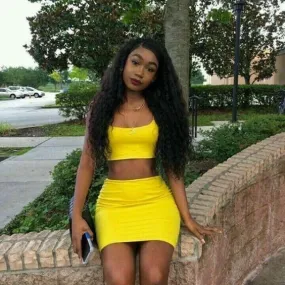 Two piece short homecoming dress, yellow homecoming dress     fg1373