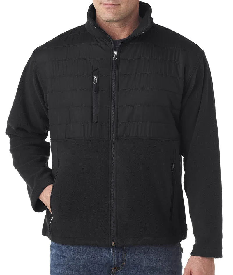 ultraclub adult fleece jacket with quilted yoke overlay - black (2xl)