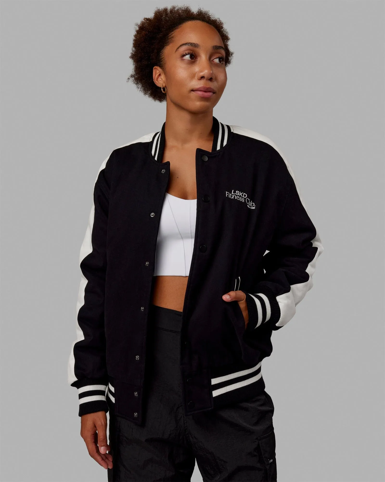 Unisex Fitness Club Bomber Jacket - Black-Off White