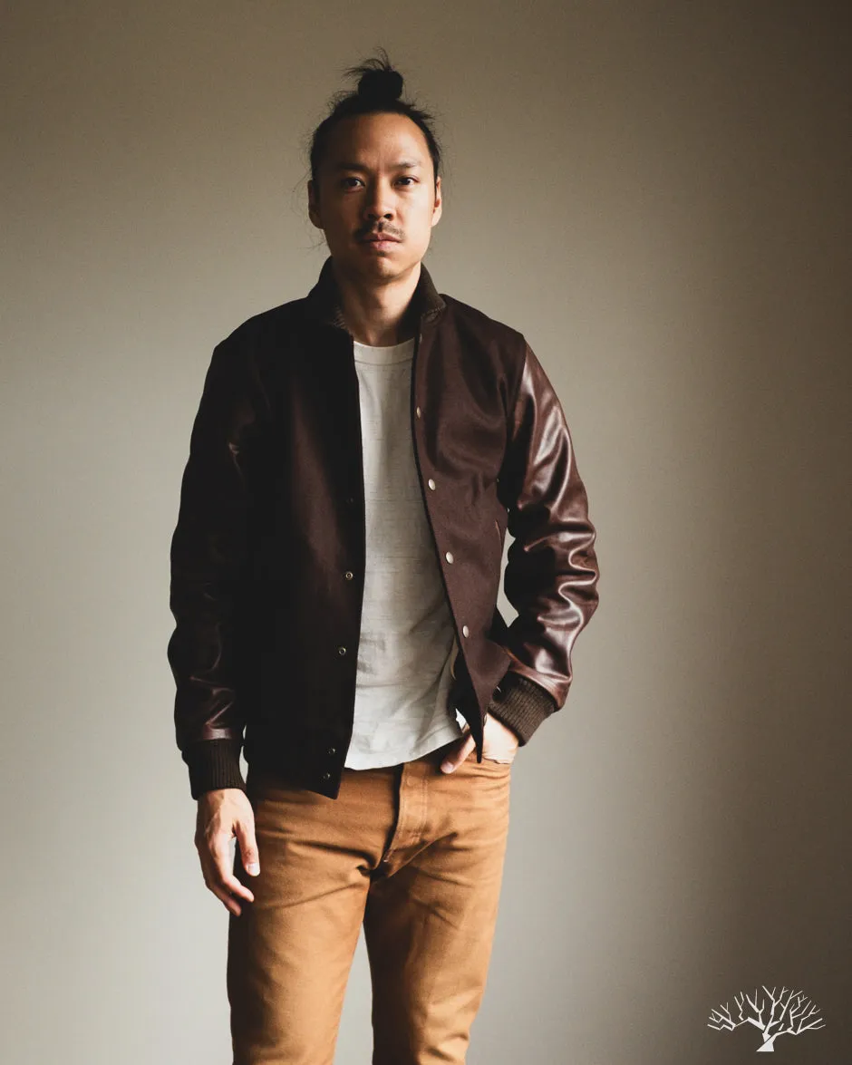 Varsity Jacket - Brown Melton / Antique Brandy Leather