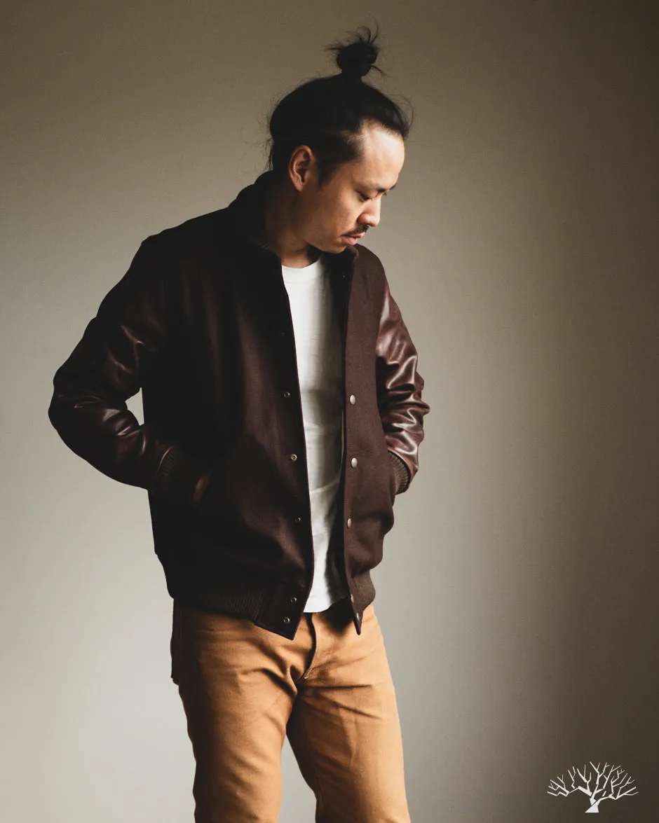 Varsity Jacket - Brown Melton / Antique Brandy Leather